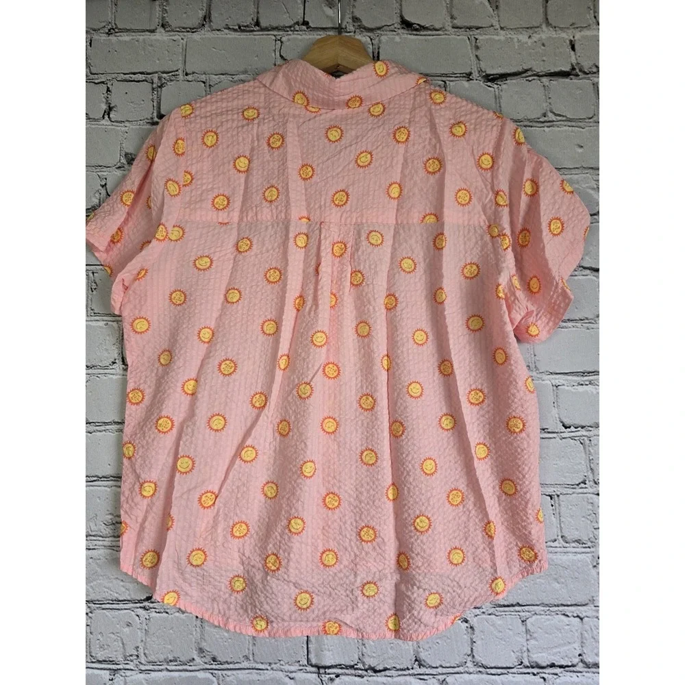 Life Is Good Sleep Cotton Blend Sunshine Smiling Sun Graphic Print Button Up Top - Picture 7 of 10
